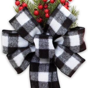 9.25" Wired Brushed Check White & Black Bow with 17" Tails